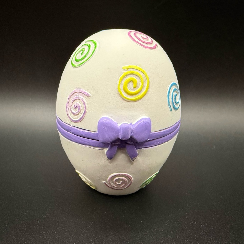 Avon Decorative Pastel Egg Trinket Box with Purple Bow